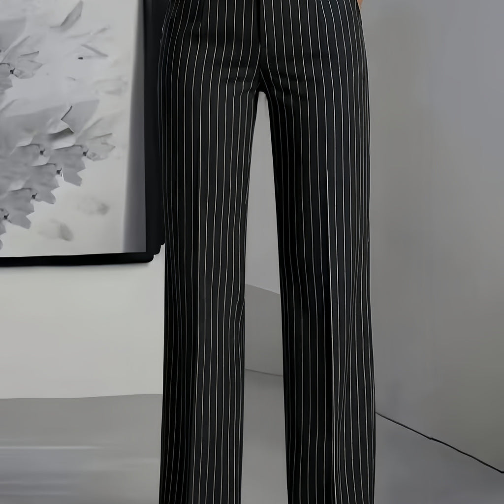 Black Striped Straight Leg Trousers/Pants