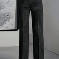 Black Striped Straight Leg Trousers/Pants