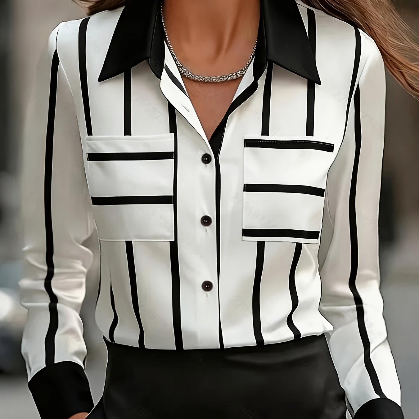 Multicolour contrast stripe Blouse, front view