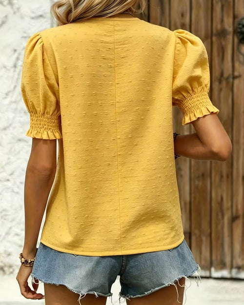 Jacquard blouse with bubble sleeves, back view