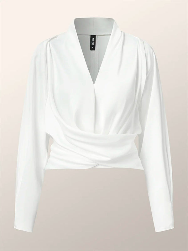 Zip-Front V-Neck Blouse