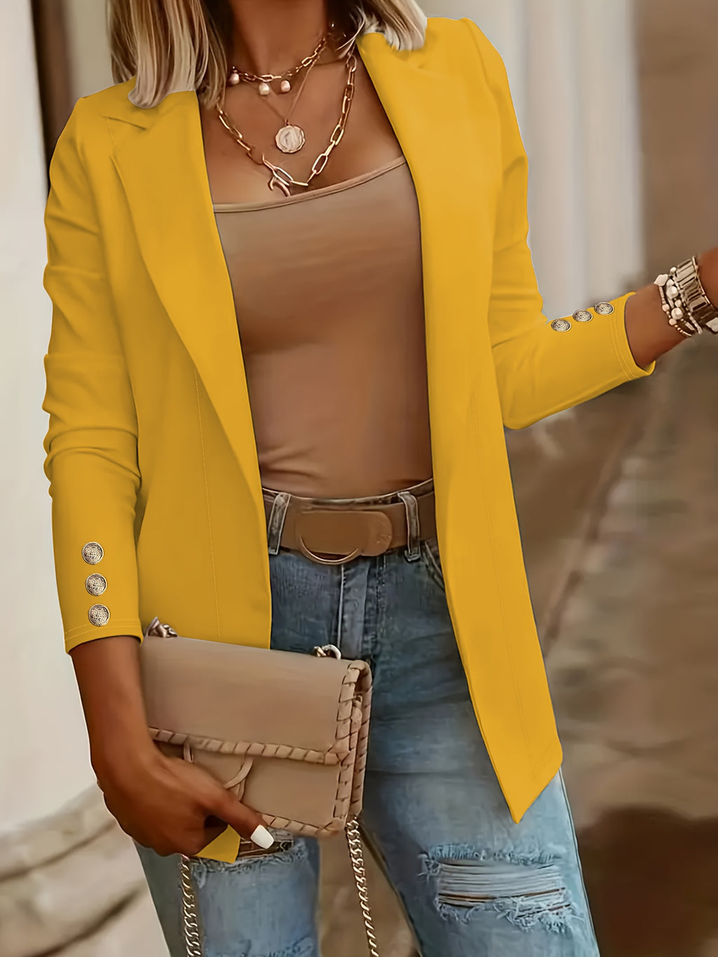Green Mid-Length Lapel Coat