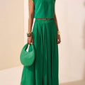Striped Short Sleeve Top & Pleated Maxi Skirt Co-ord Set