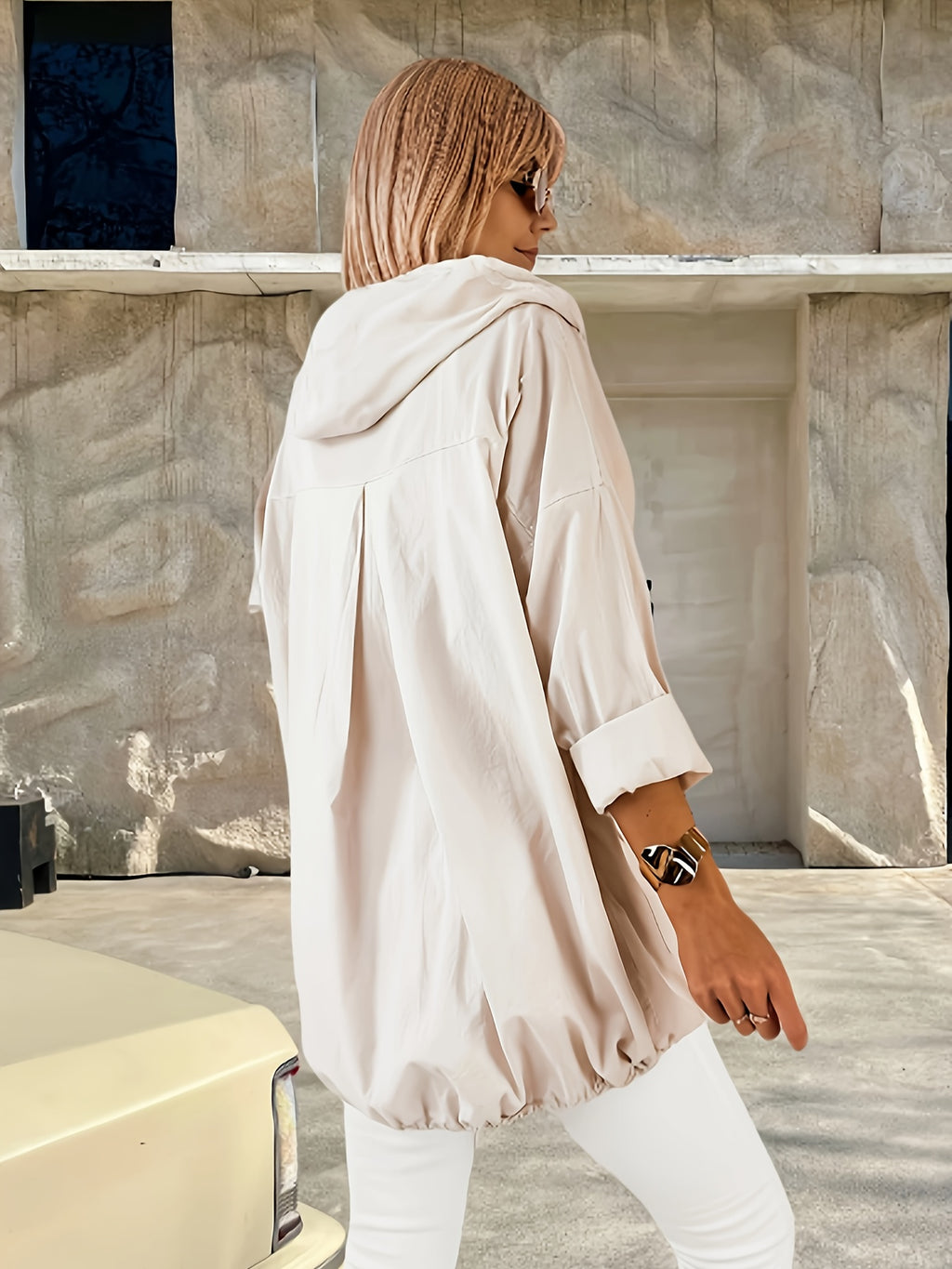 Beige casual thin hooded jacket