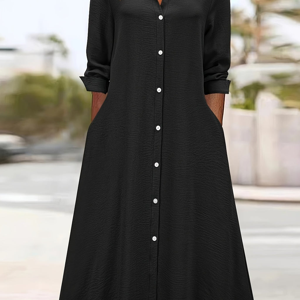 Long sleeve lapel button-front shirt dress | Alba Muse