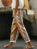 Women's cropped check pattern straight leg trousers, front view