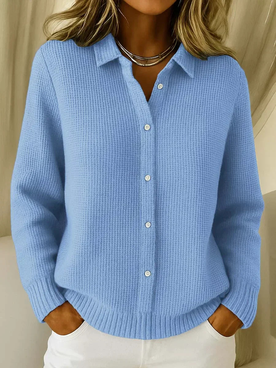 Women's elegant longline knit cardigan button-front | Alba Muse