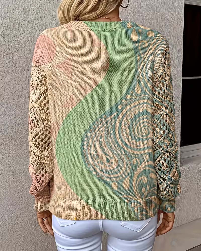 Colour block knit pullover, back view