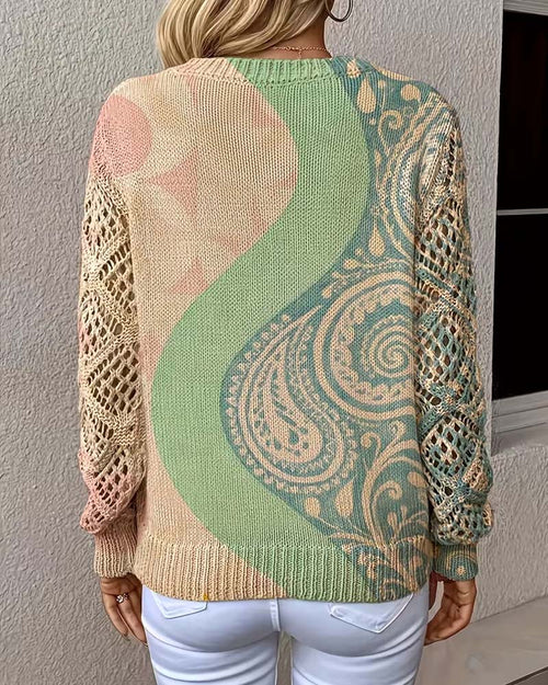 Colour block knit pullover, back view
