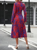 Women's smart casual geometric shirt dress with lapel collar, side profile