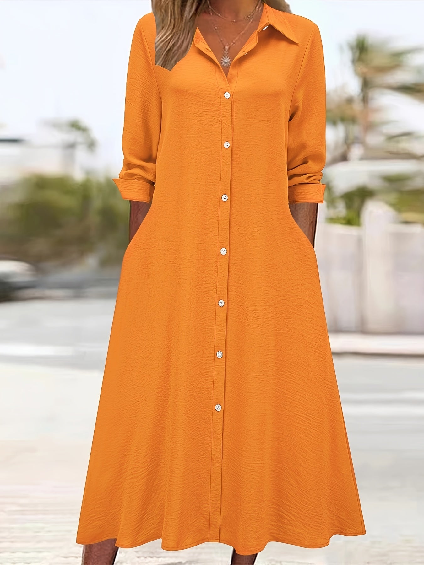 Long sleeve lapel button-front shirt dress | Alba Muse