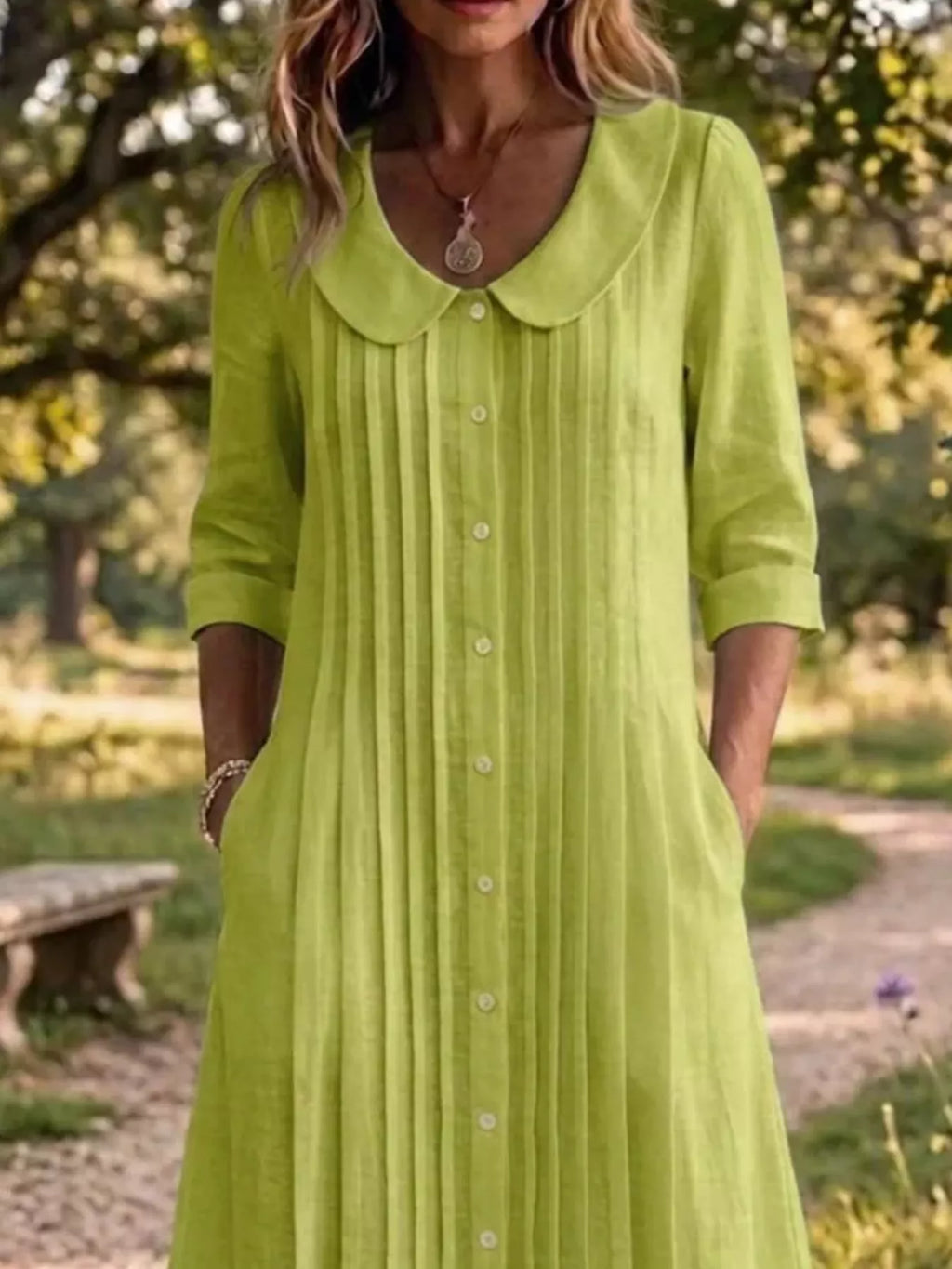 Peter Pan Collar Plus Size Shirt Dress with Button-Down Front