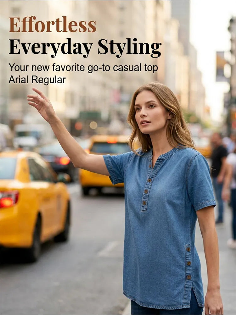 Lightweight casual denim shirt full-length model wearing view | Alba Muse