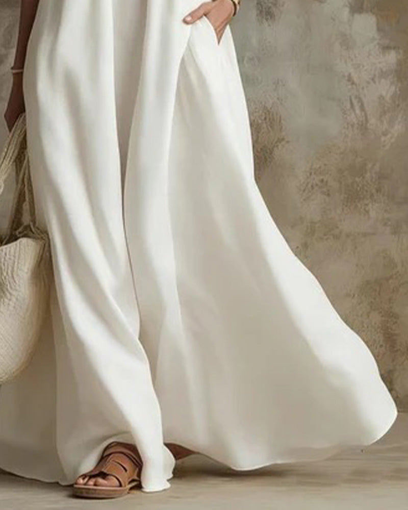 White Strappy Off-Shoulder Pocket Maxi Dress