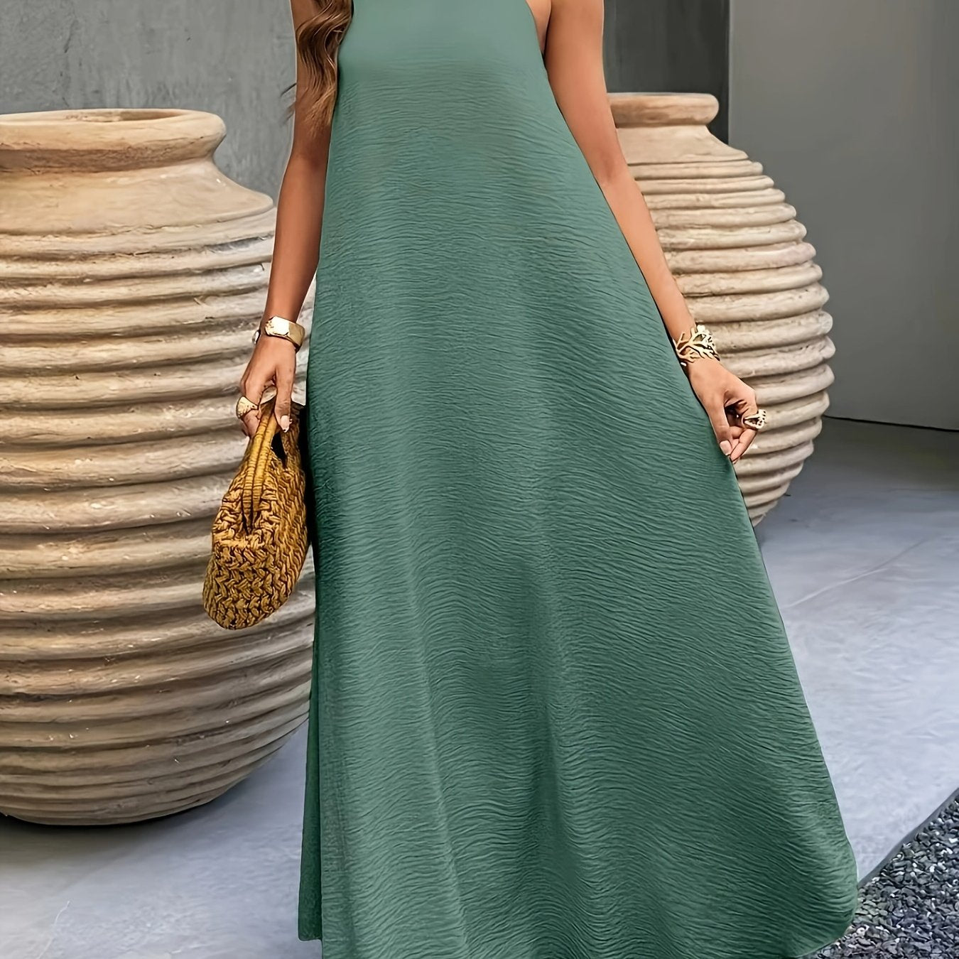 Ribbed Neckline Boho Beach Maxi Dress