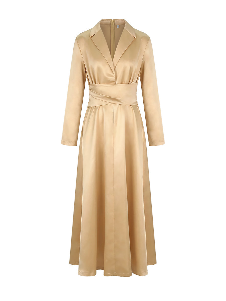 Gold solid colour A-line maxi dress