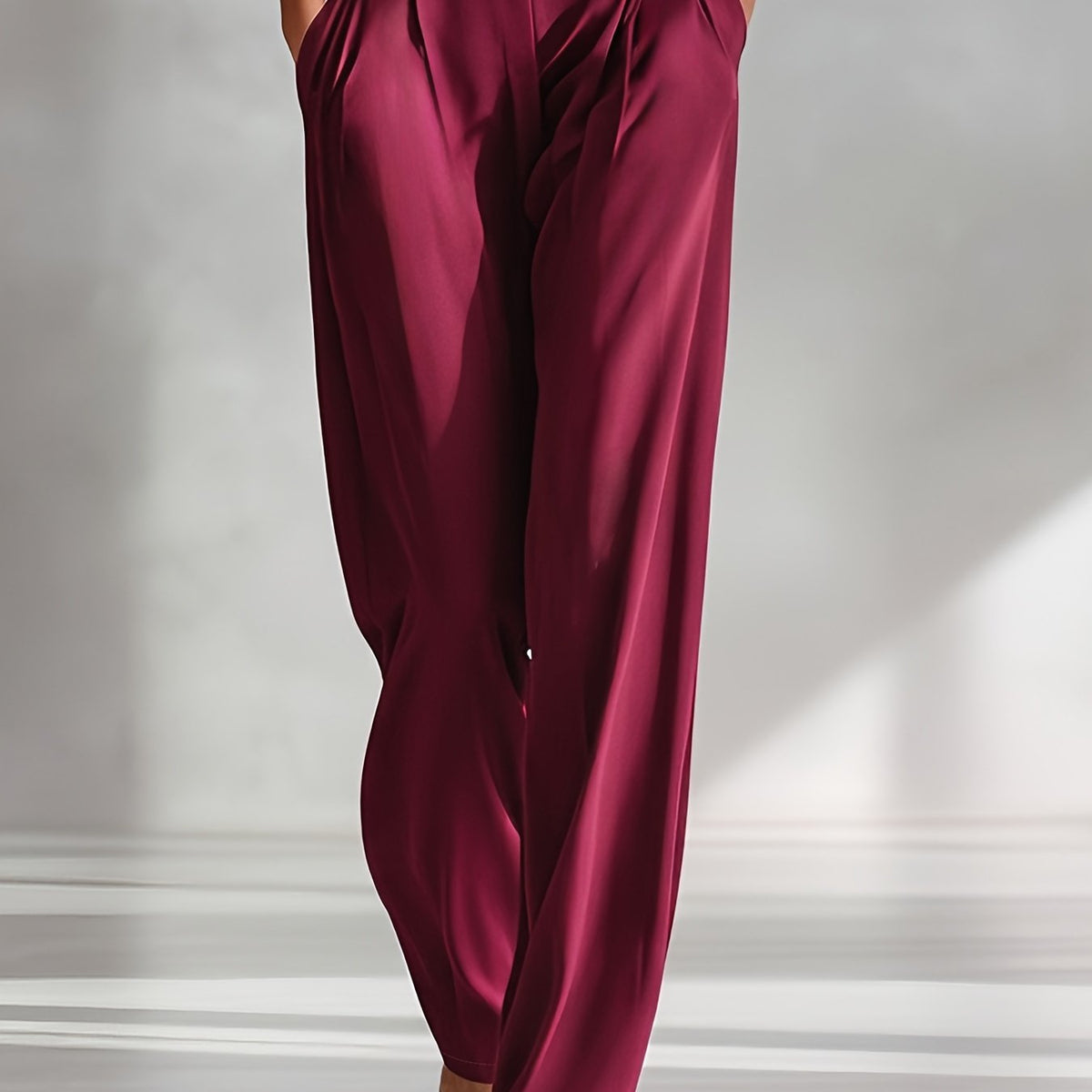 Tailored woven satin trousers with practical pockets in Rose Red