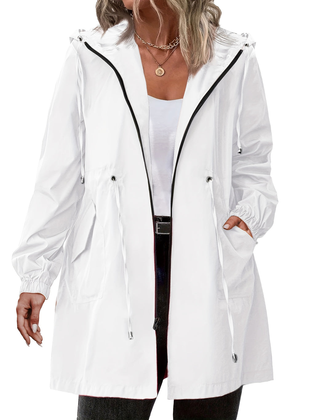 Yellow hooded plus size coat