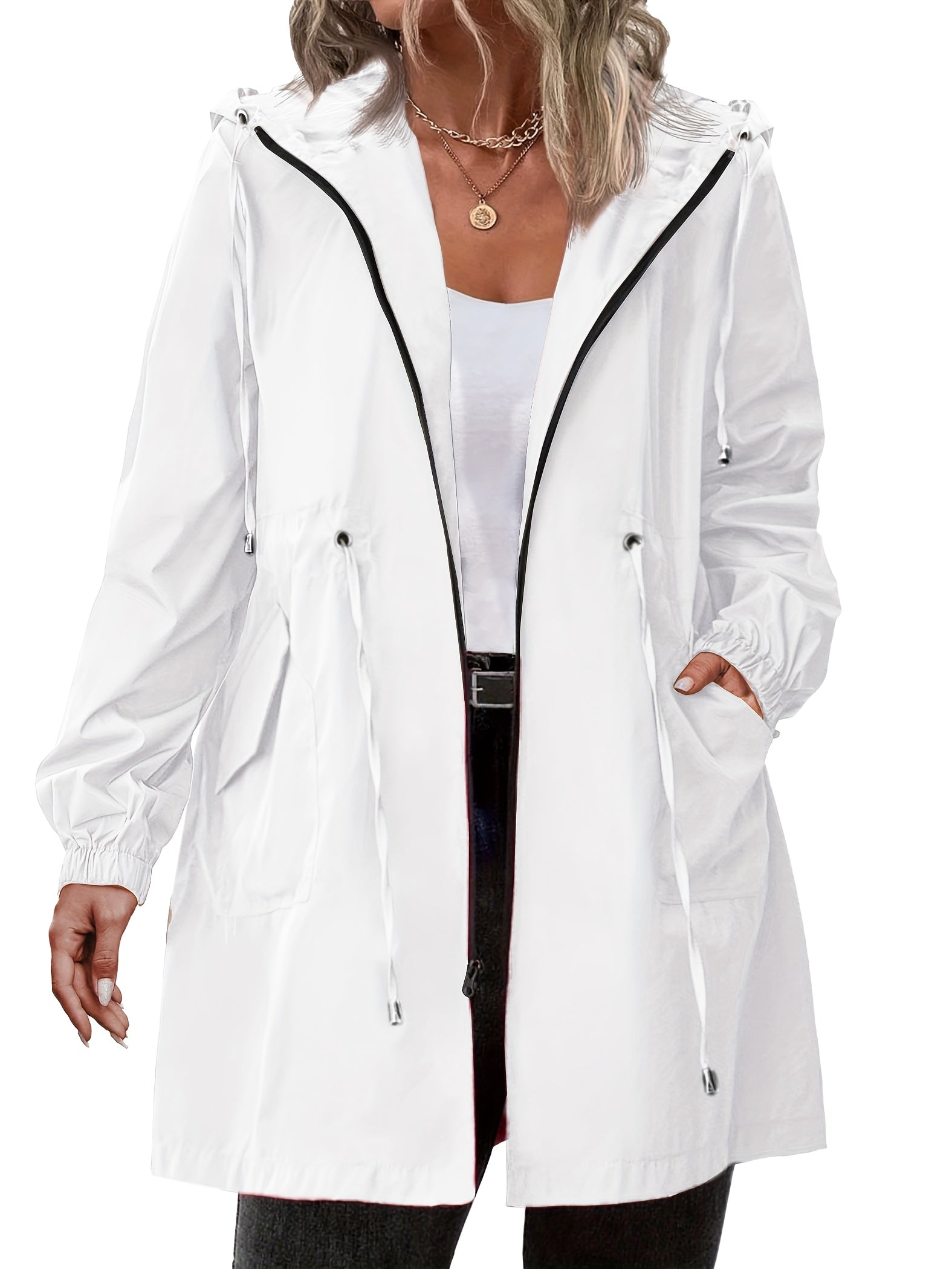 Yellow hooded plus size coat