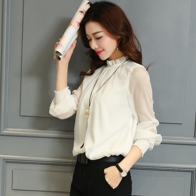 Women's elegant long sleeve chiffon blouse | Alba Muse