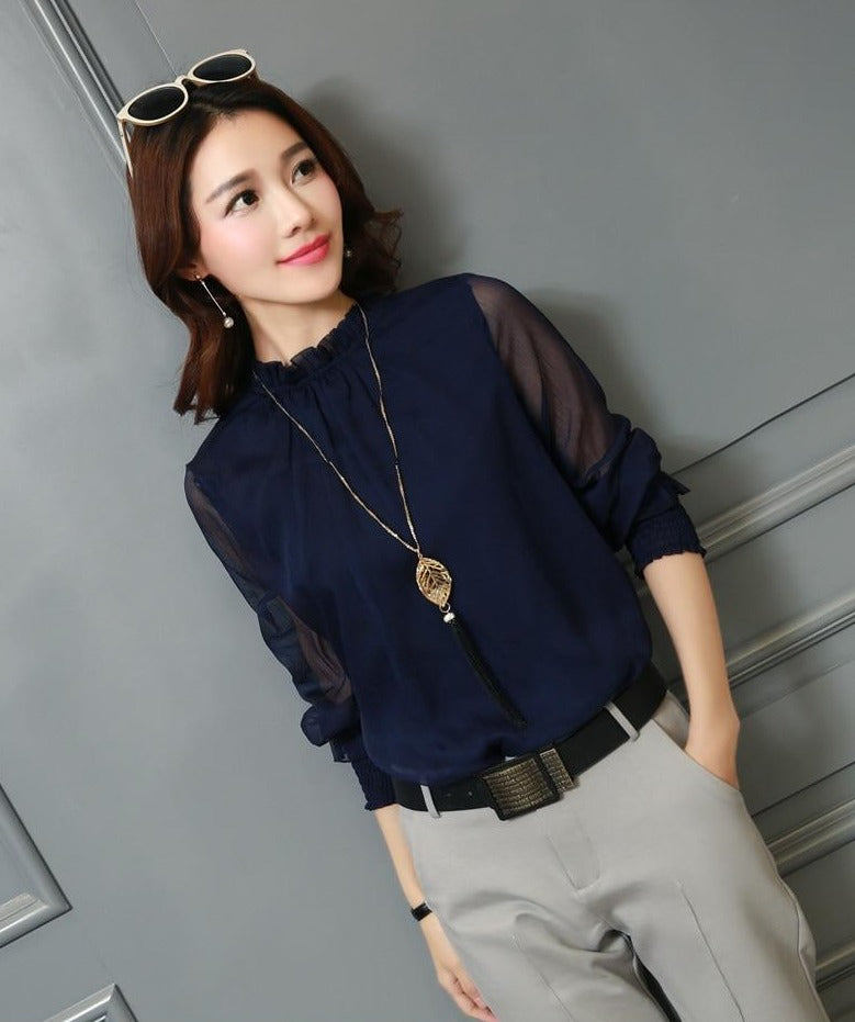 Women's elegant long sleeve chiffon blouse | Alba Muse