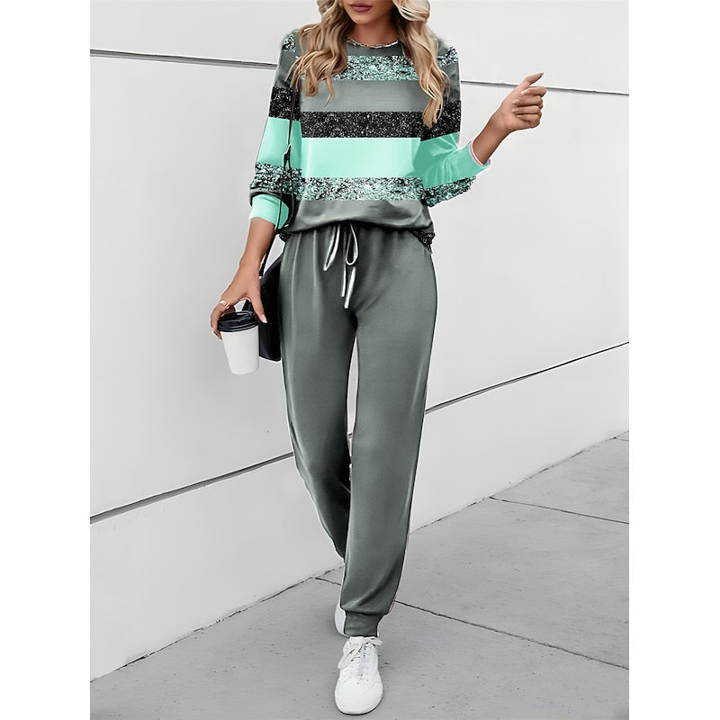 Green colour block round-neck Co-Ord Set