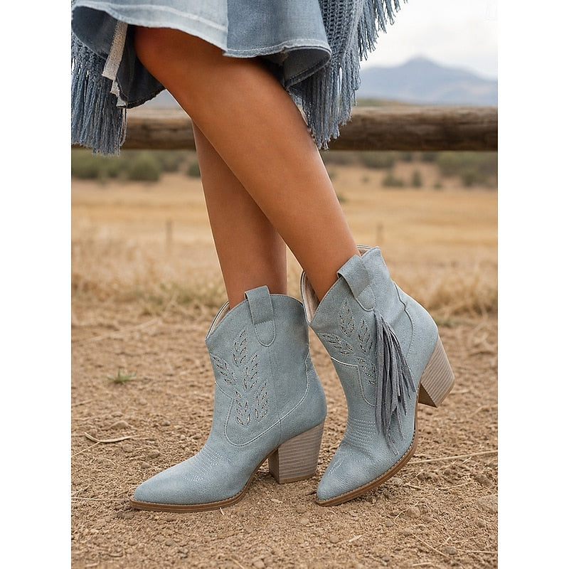 Blue Western Ankle Boots, front view
