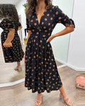Polka Dot V-Neck Button Midi Dress | Alba Muse