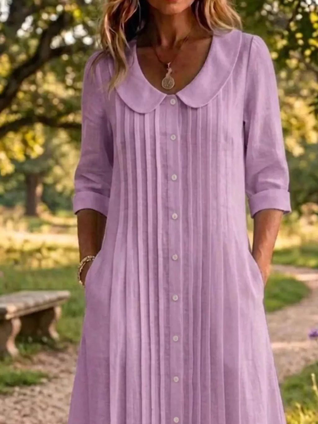 Peter Pan Collar Plus Size Shirt Dress with Button-Down Front
