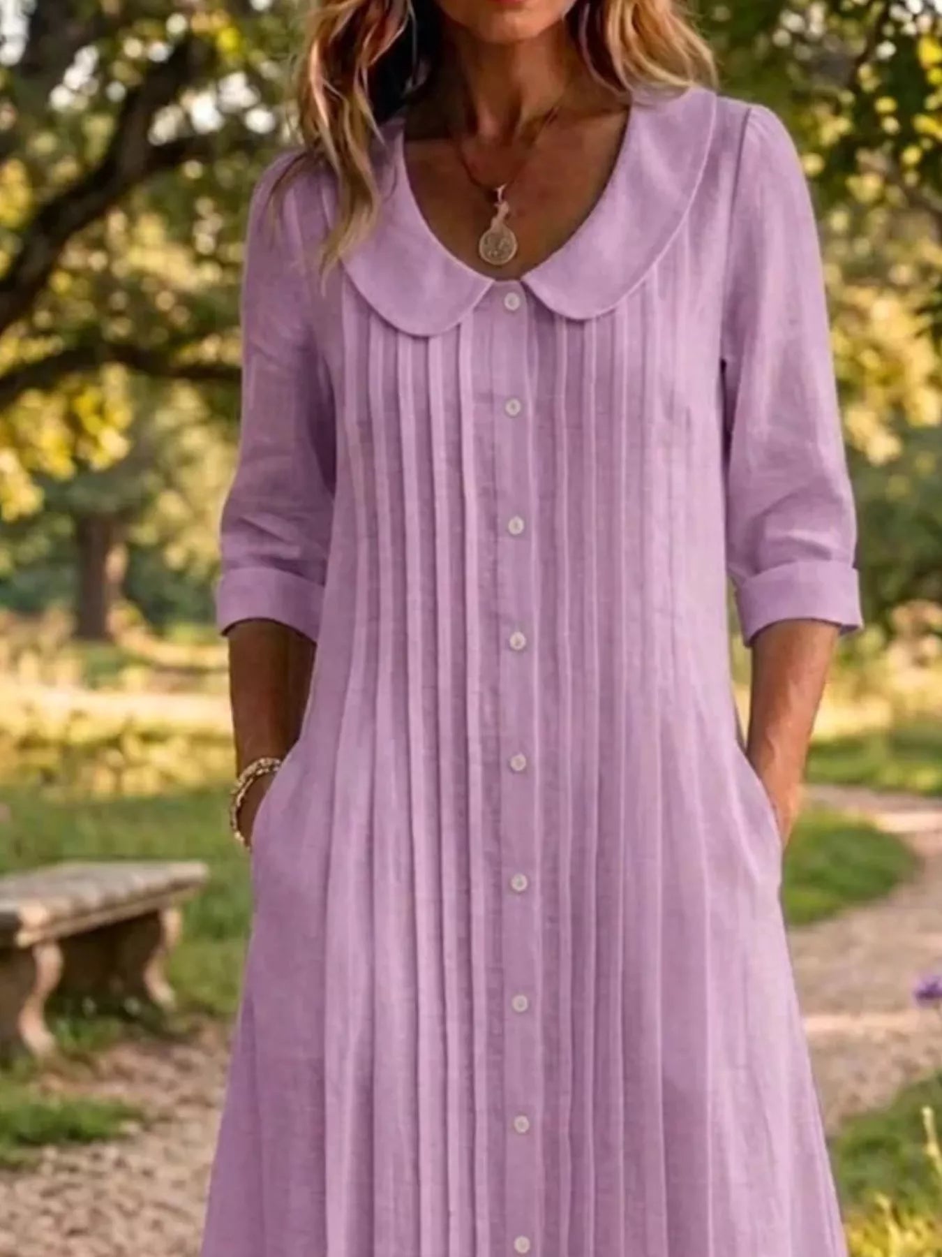 Peter Pan Collar Plus Size Shirt Dress with Button-Down Front