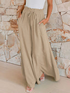 Women's Drawstring Wide Leg Trousers with Pockets – Casual