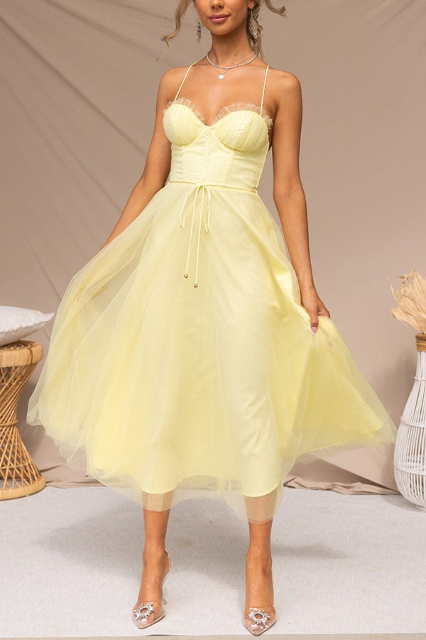 Corset Midi Dress with Tulle Skirt
