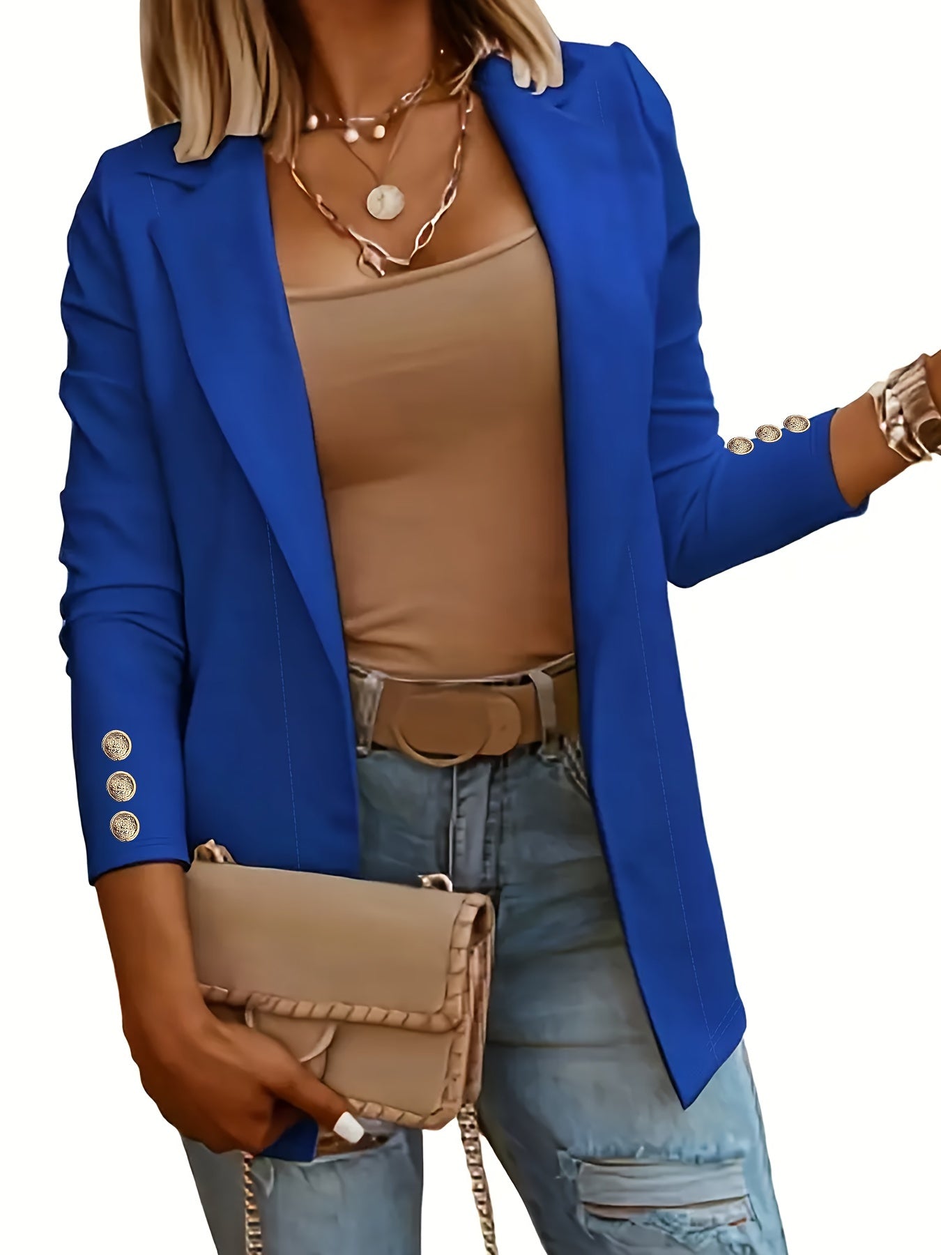 Blue Mid-Length Lapel Coat