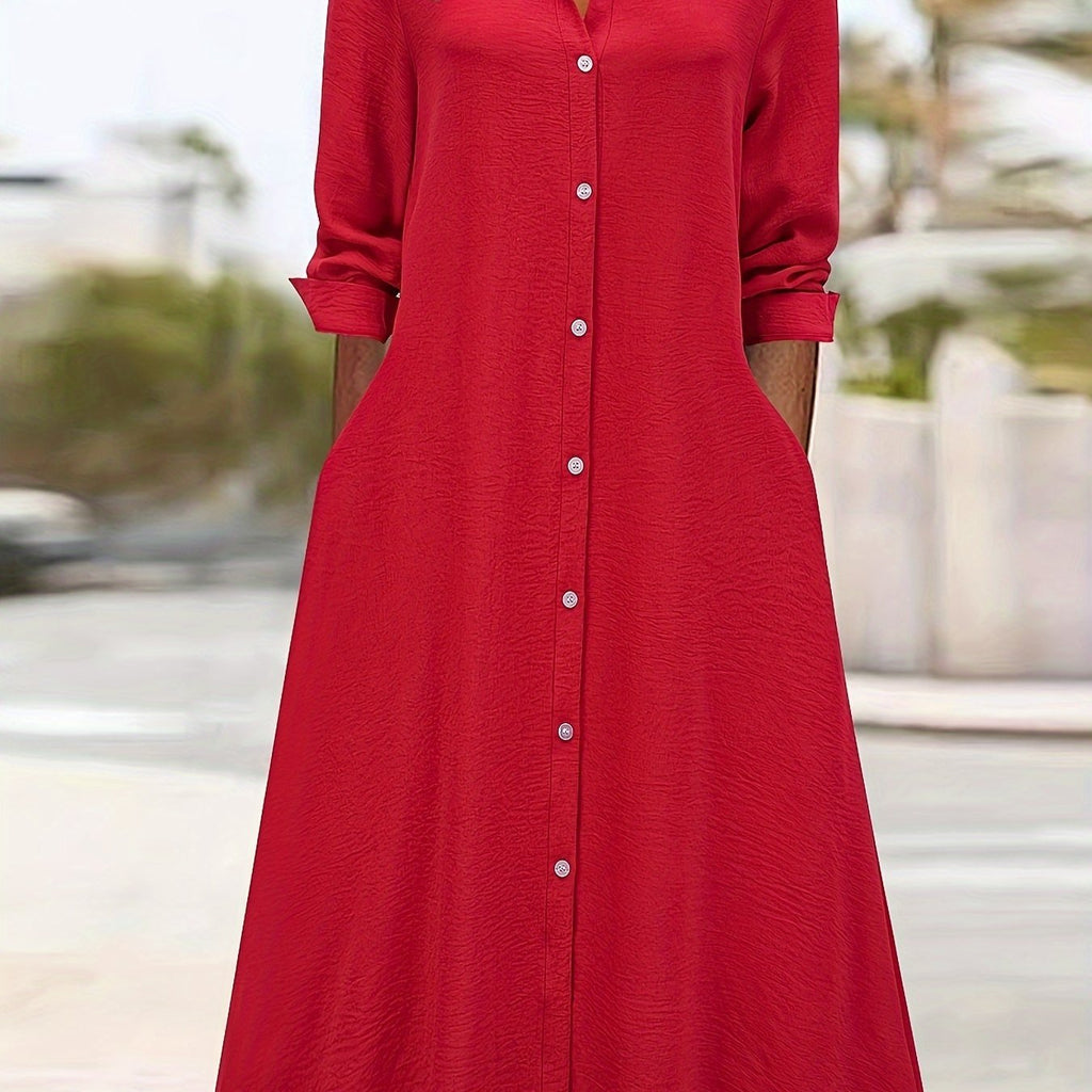 Long sleeve lapel button-front shirt dress | Alba Muse