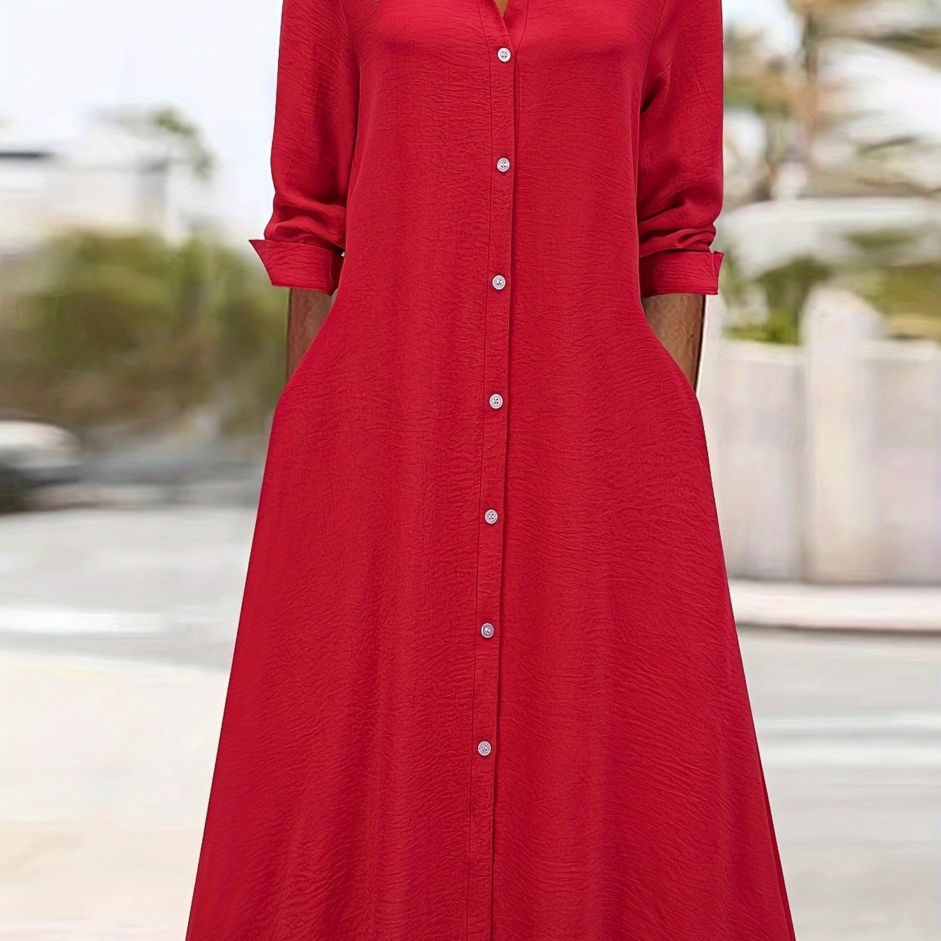 Long sleeve lapel button-front shirt dress | Alba Muse