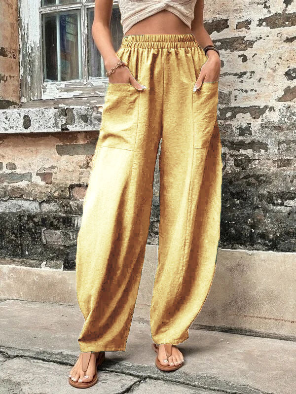 Loose Fit Elastic-Waist Trousers with Pockets