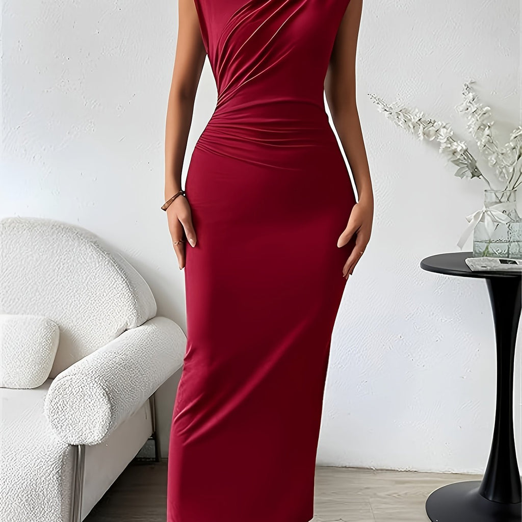 Sleeveless Ruched Bust Pencil Midi Dress