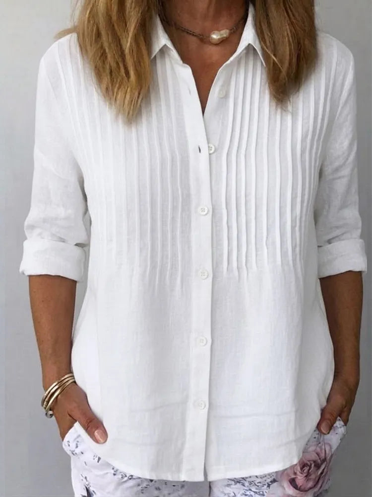 Cotton-linen pleated shirt in pink, relaxed casual summer look | Alba Muse
