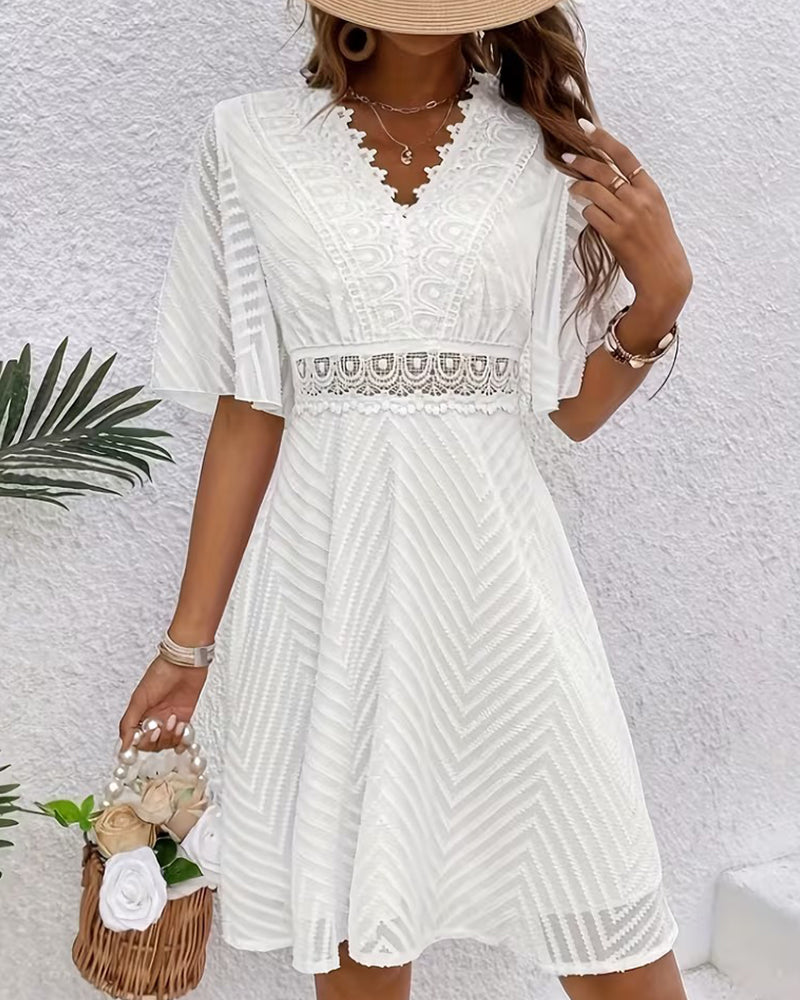 Lace patchwork half sleeve mini dress, detail view