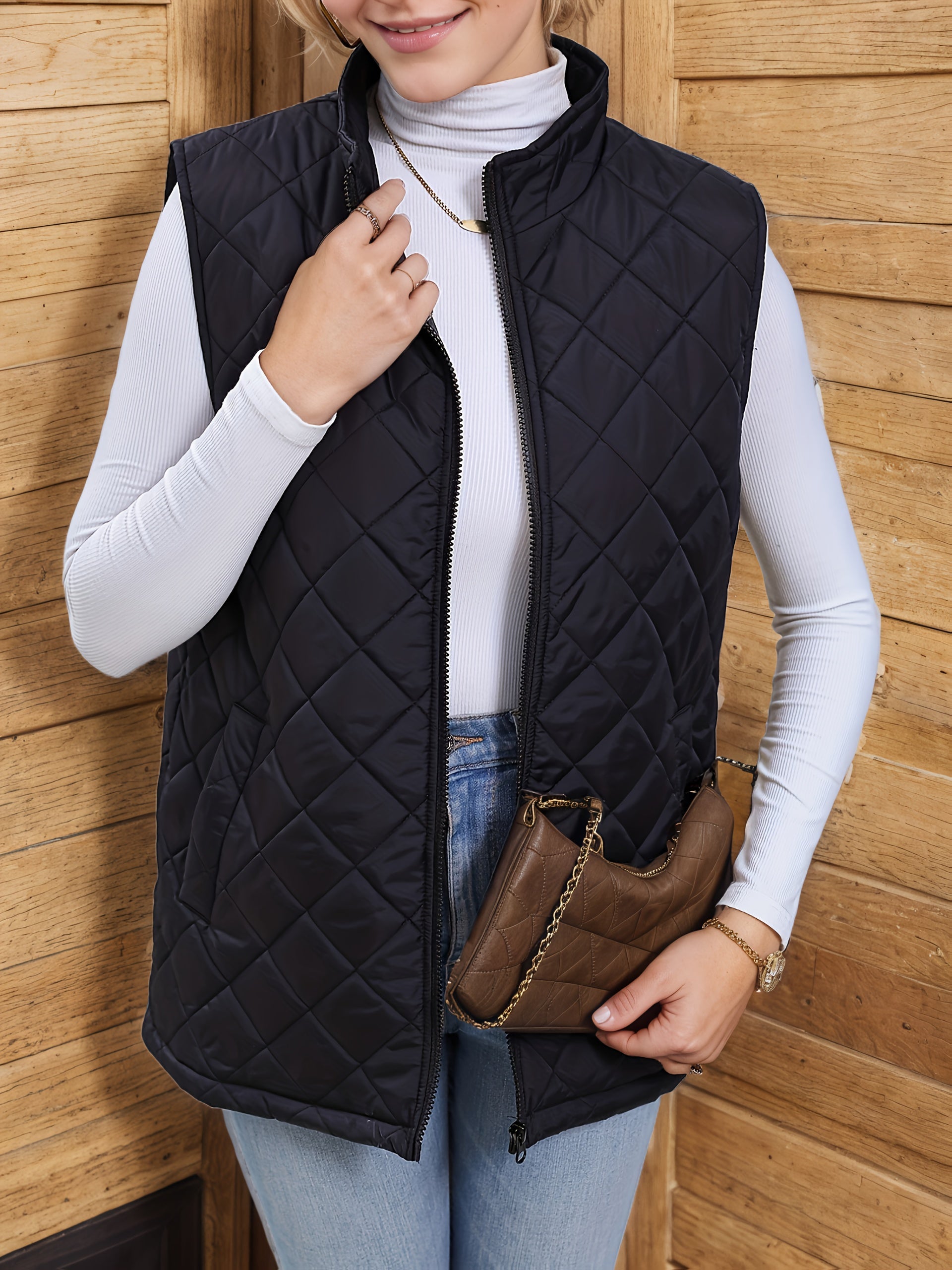 Black diamond-quilted longline Jacket