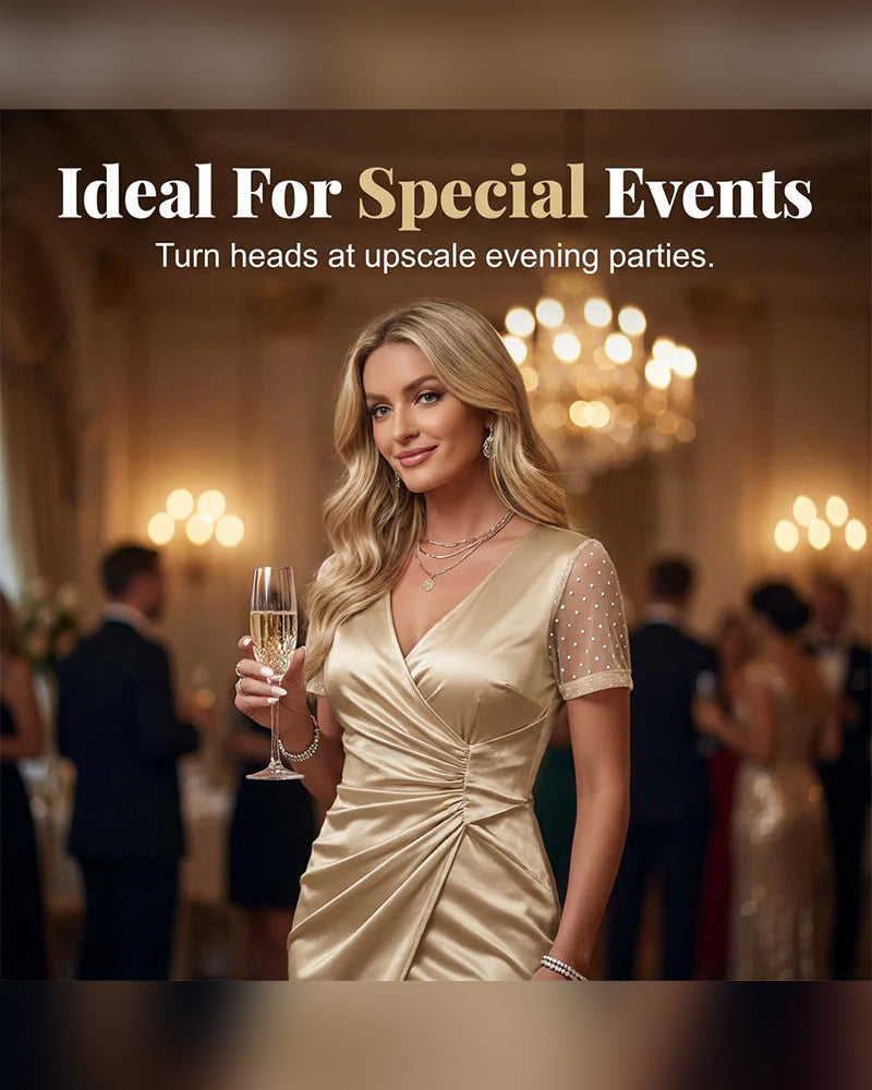 V-Neck Elegant Champagne Evening Dress