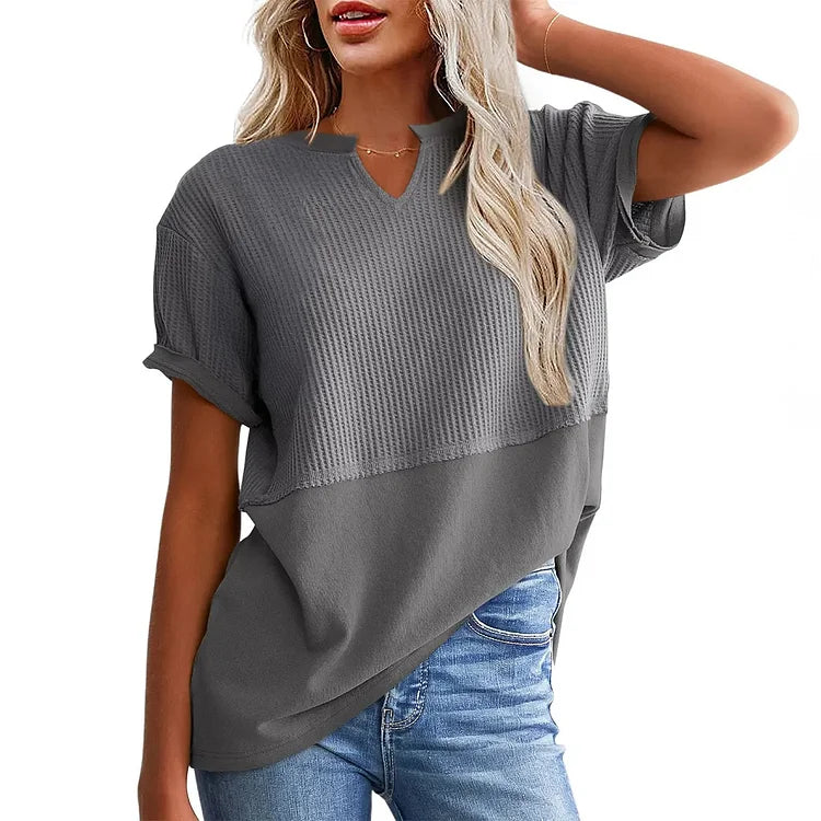 Waffle knit tunic in blue, versatile casual styling with jeans | Alba Muse