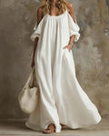 White Strappy Off-Shoulder Pocket Maxi Dress