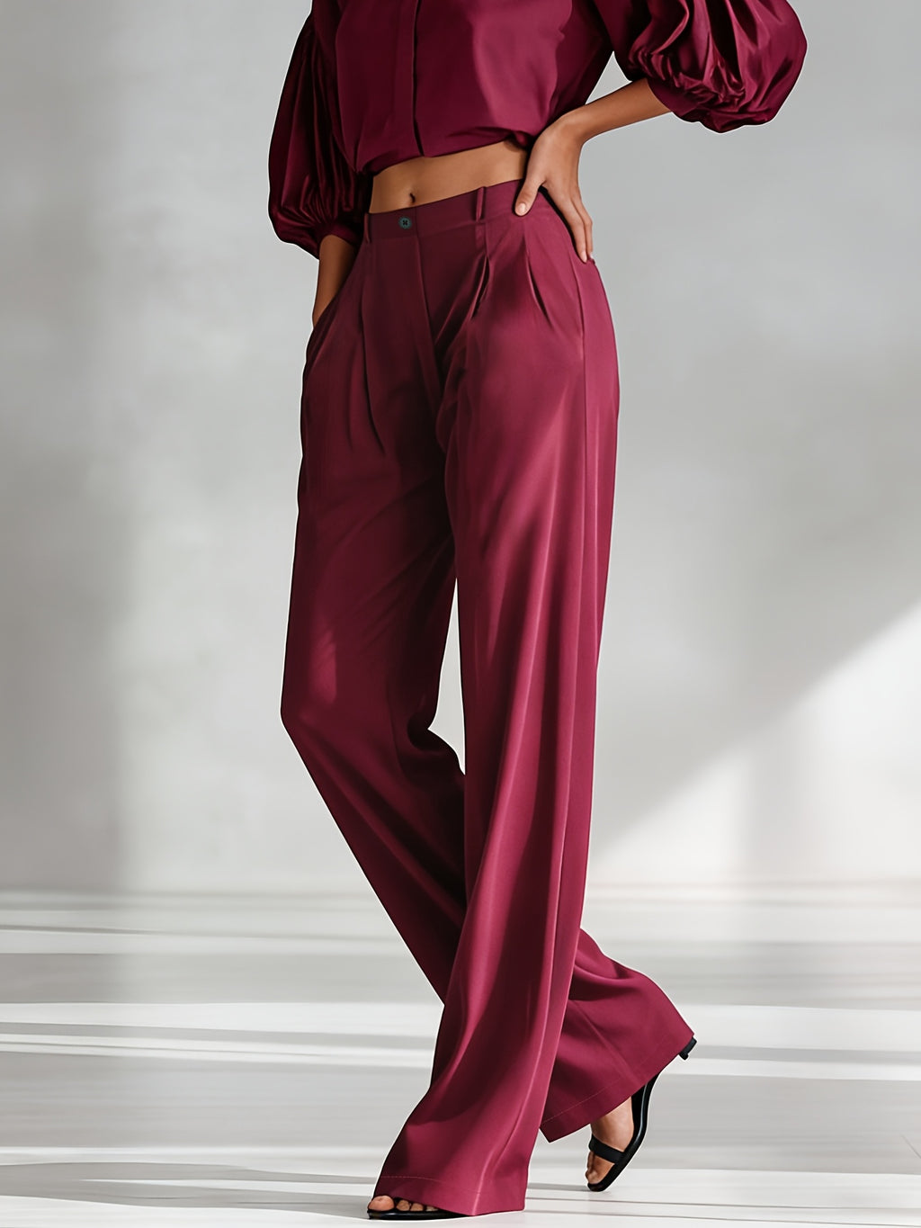 Tailored woven satin trousers with a tailored suit cut