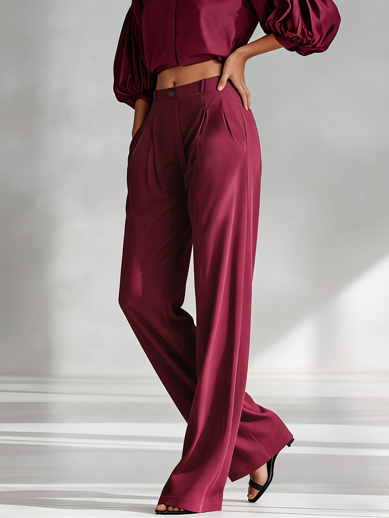 Tailored woven satin trousers with a tailored suit cut