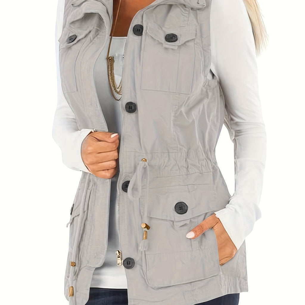 Sleeveless Drawstring Vest Jacket with Pockets