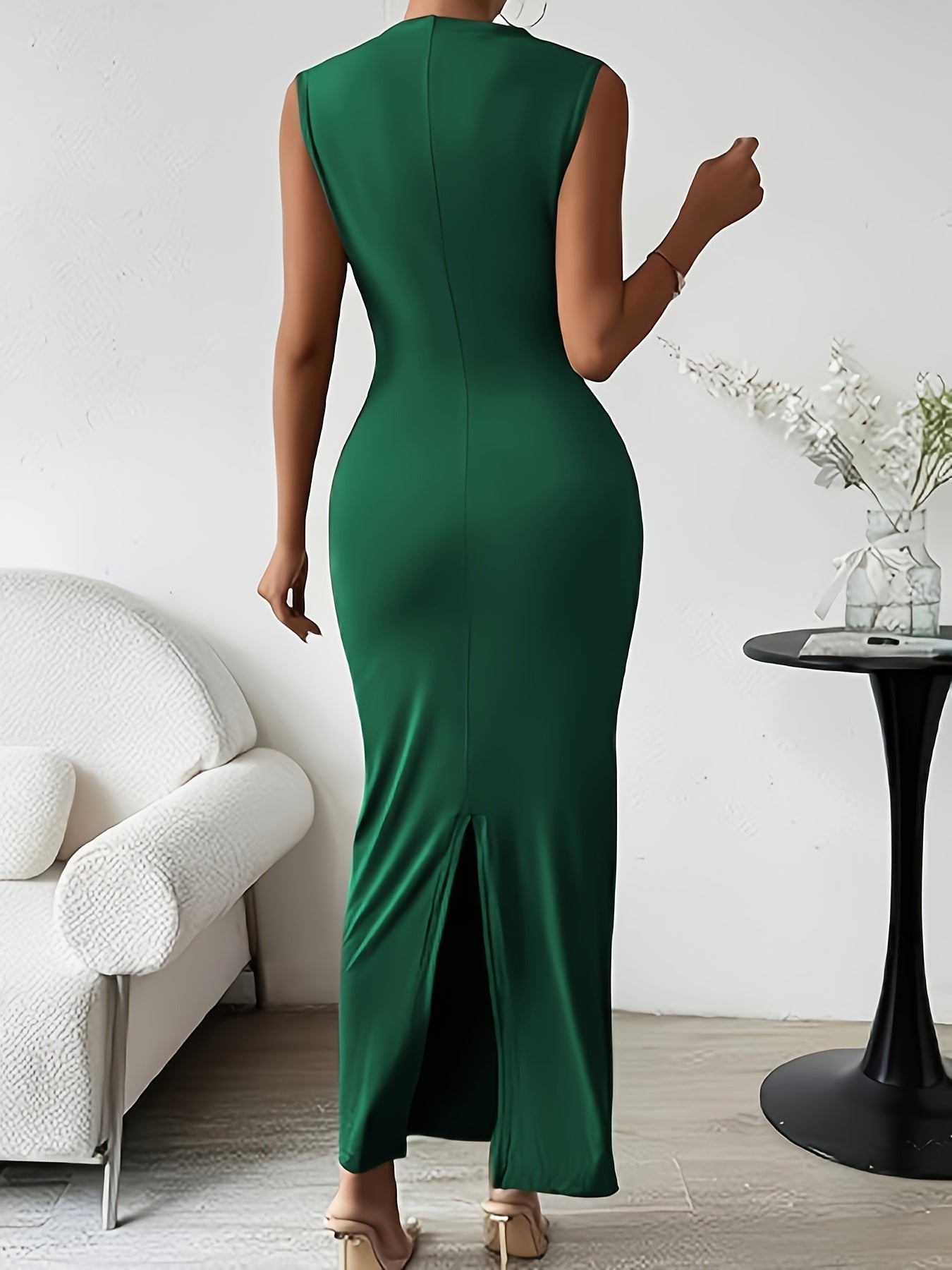 Sleeveless Ruched Bust Pencil Midi Dress