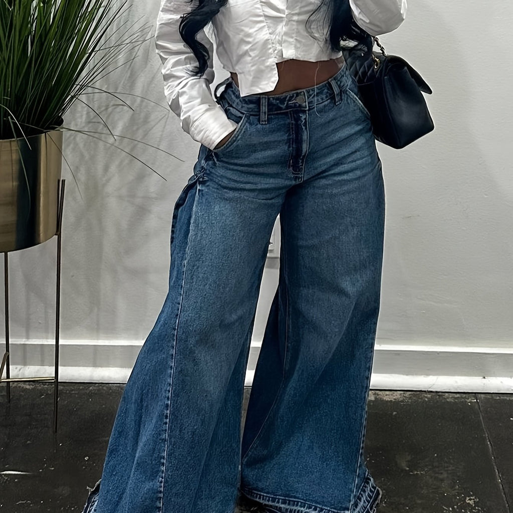 High-Waist Flare Leg Wide Denim Jeans