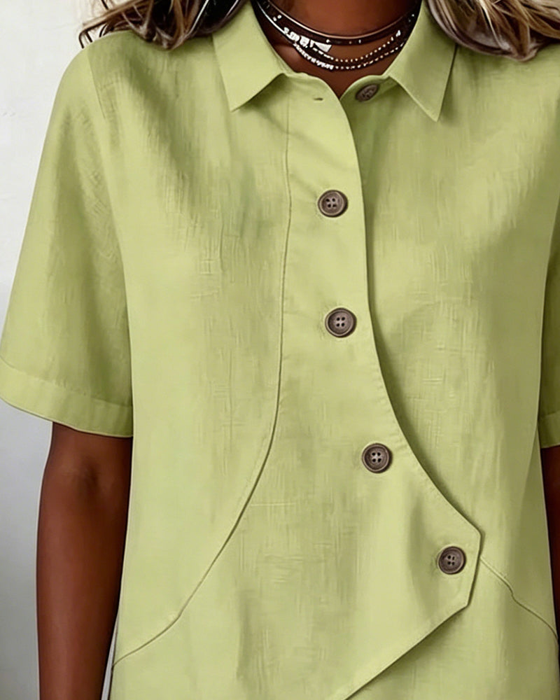 Cotton linen placket shirt, styled view