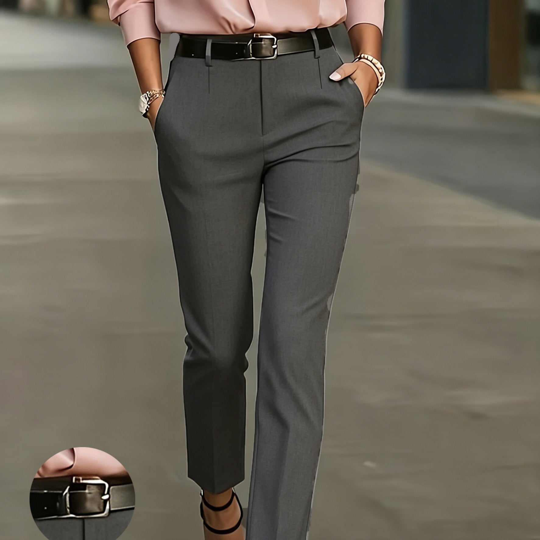 Dark Grey high-waisted slim-fit pencil Trousers